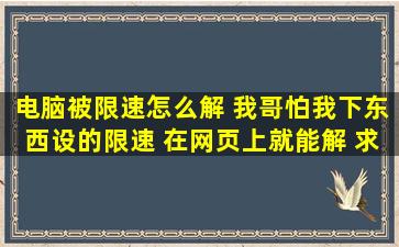 电脑被限速怎么解 我哥怕我下东西设的限速 在网页上就能解 求教高手...