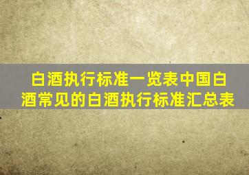 白酒执行标准一览表,中国白酒常见的白酒执行标准汇总表