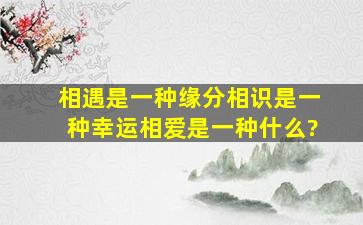 相遇是一种缘分,相识是一种幸运,相爱是一种什么?