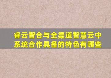 睿云智合与全渠道智慧云中系统合作具备的特色有哪些