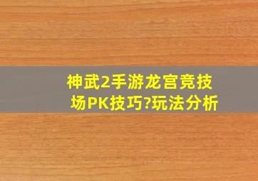 神武2手游龙宫竞技场PK技巧?玩法分析