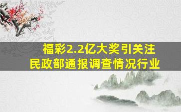 福彩2.2亿大奖引关注,民政部通报调查情况行业