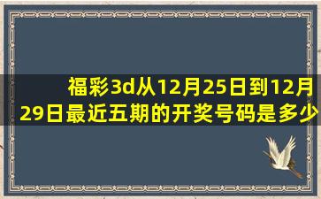 福彩3d从12月25日到12月29日最近五期的开奖号码是多少
