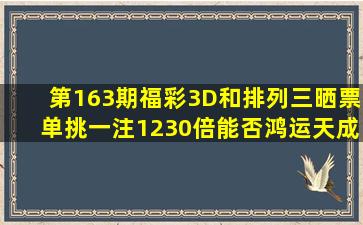 第163期福彩3D和排列三晒票,单挑一注1230倍,能否鸿运天成