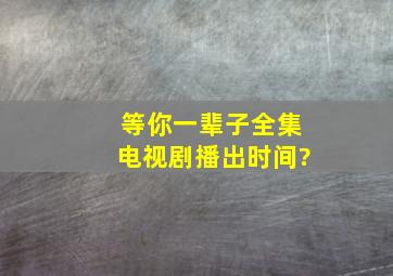 等你一辈子全集电视剧播出时间?