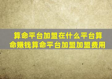 算命平台加盟在什么平台算命赚钱算命平台加盟加盟费用