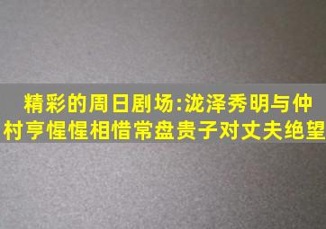 精彩的周日剧场:泷泽秀明与仲村亨惺惺相惜,常盘贵子对丈夫绝望