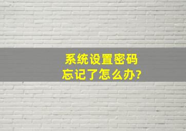 系统设置密码忘记了怎么办?