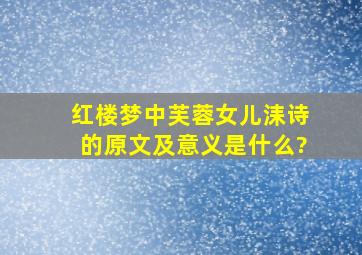 红楼梦中芙蓉女儿洡诗的原文及意义是什么?