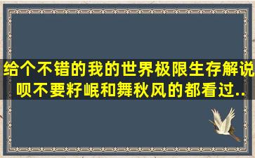 给个不错的我的世界极限生存解说呗。不要籽岷和舞秋风的(都看过),...