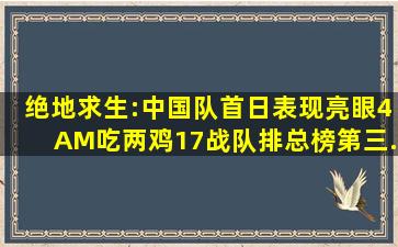 绝地求生:中国队首日表现亮眼,4AM吃两鸡,17战队排总榜第三...