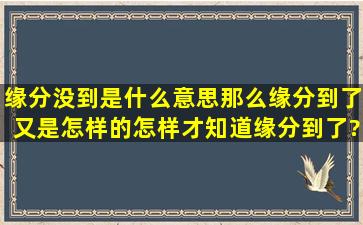 缘分没到是什么意思,那么缘分到了又是怎样的,怎样才知道缘分到了?