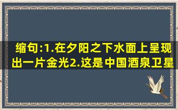 缩句:1.在夕阳之下水面上呈现出一片金光。2.这是中国酒泉卫星发射...