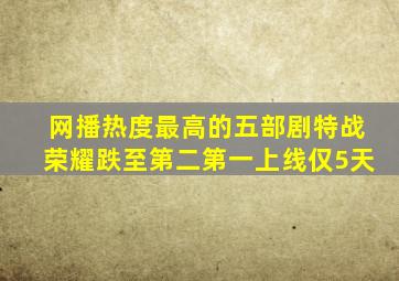 网播热度最高的五部剧,《特战荣耀》跌至第二,第一上线仅5天