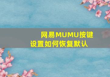 网易MUMU按键设置如何恢复默认