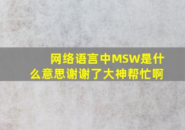 网络语言中MSW是什么意思谢谢了,大神帮忙啊