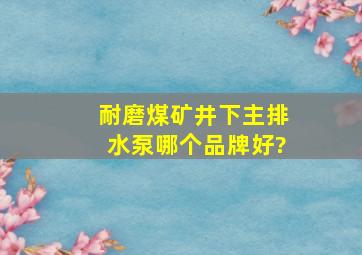 耐磨煤矿井下主排水泵哪个品牌好?