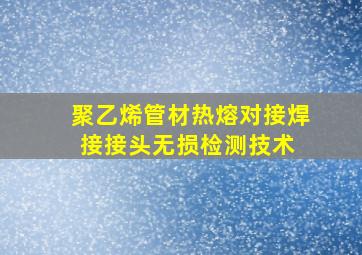 聚乙烯管材热熔对接焊接接头无损检测技术 