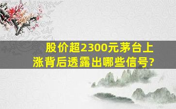 股价超2300元,茅台上涨背后透露出哪些信号?