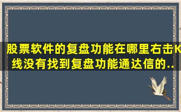 股票软件的复盘功能在哪里。右击K线没有找到复盘功能。通达信的。...