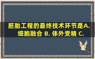 胚胎工程的最终技术环节是( ) A. 细胞融合 B. 体外受精 C. 胚胎移植 D. ...