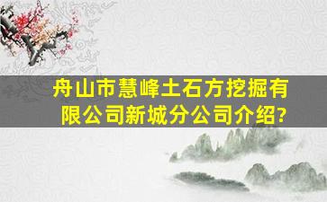 舟山市慧峰土石方挖掘有限公司新城分公司介绍?