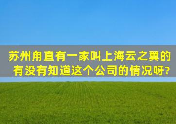 苏州甪直有一家叫上海云之翼的,有没有知道这个公司的情况呀?