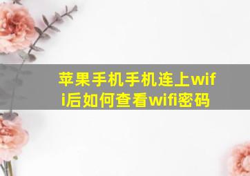 苹果手机手机连上wifi后如何查看wifi密码