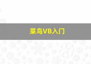 菜鸟VB入门