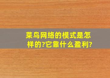 菜鸟网络的模式是怎样的?它靠什么盈利?