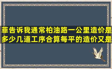 菲,告诉我通常柏油路一公里造价是多少,几道工序,合算每平的造价又是...