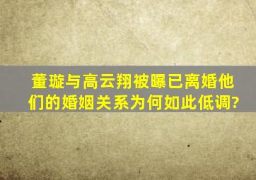 董璇与高云翔被曝已离婚,他们的婚姻关系为何如此低调?