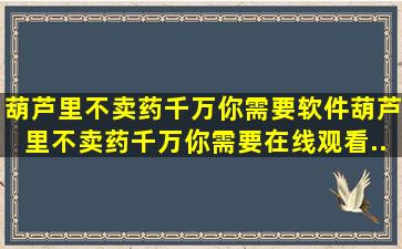 葫芦里不卖药千万你需要软件,葫芦里不卖药千万你需要在线观看...