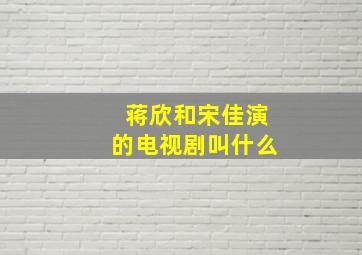 蒋欣和宋佳演的电视剧叫什么