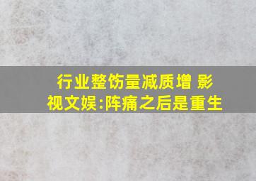 行业整饬、量减质增 影视文娱:阵痛之后是重生