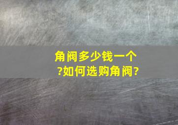 角阀多少钱一个?如何选购角阀?