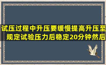 试压过程中,升压要缓慢提高;升压至规定试验压力后,稳定20分钟,然后...