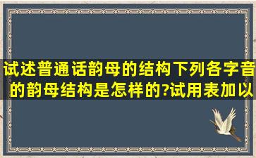 试述普通话韵母的结构。下列各字音的韵母结构是怎样的?试用表加以...