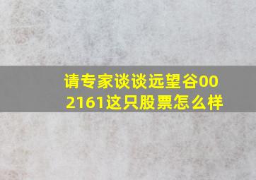 请专家谈谈远望谷002161这只股票怎么样