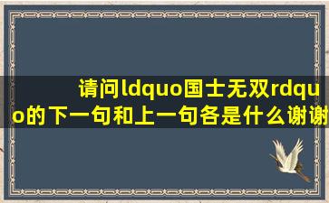 请问,“国士无双”的下一句和上一句各是什么,谢谢?