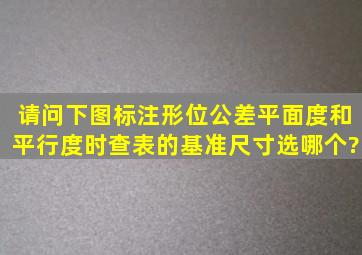 请问,下图,标注形位公差,平面度和平行度时,查表的基准尺寸选哪个?