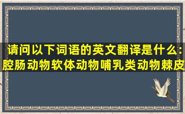 请问以下词语的英文翻译是什么:腔肠动物,软体动物,哺乳类动物,棘皮...