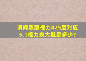 请问双眼视力425度对应5.1视力表大概是多少?