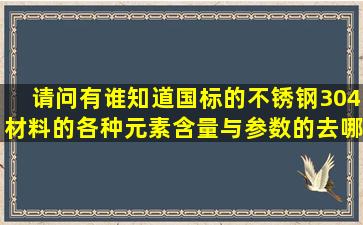 请问有谁知道国标的不锈钢304材料的各种元素含量与参数的(去哪里...