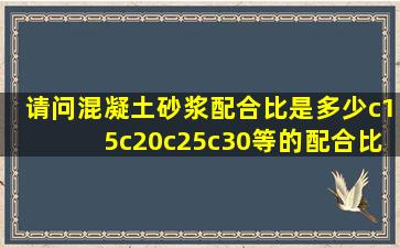 请问混凝土砂浆配合比是多少(c15、c20、c25、c30等的配合比