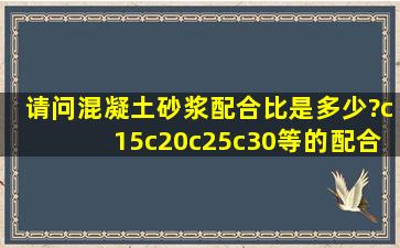 请问混凝土砂浆配合比是多少?c15、c20、c25、c30等的配合比