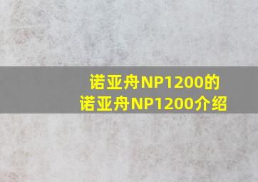 诺亚舟NP1200的诺亚舟NP1200介绍