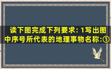 读下图,完成下列要求: (1)写出图中序号所代表的地理事物名称:①是___...