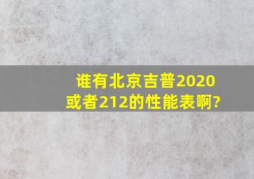 谁有北京吉普2020或者212的性能表啊?