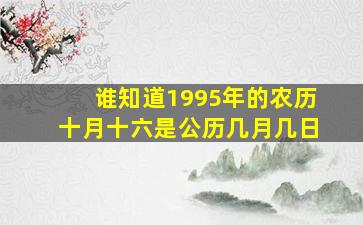 谁知道1995年的农历十月十六是公历几月几日